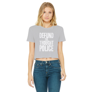 Buy light-grey Defund the Thought Police Classic Women's Cropped Raw Edge T-Shirt