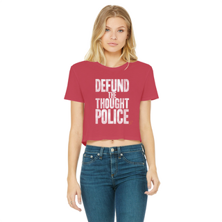 Buy red Defund the Thought Police Classic Women's Cropped Raw Edge T-Shirt