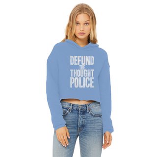 Buy light-blue Defund the Thought Police Ladies Cropped Raw Edge Hoodie