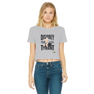 Buy light-grey Disobey Your Global Tyrant Biden Classic Women's Cropped Raw Edge T-Shirt