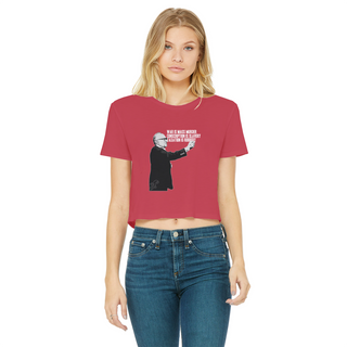 Buy red Taxation is Robbery Rothbard B&W Classic Women's Cropped Raw Edge T-Shirt