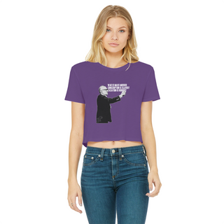 Buy purple Taxation is Robbery Rothbard B&W Classic Women's Cropped Raw Edge T-Shirt