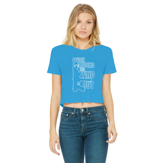 Buy sapphire Fuck Around and Find Out Classic Women's Cropped Raw Edge T-Shirt