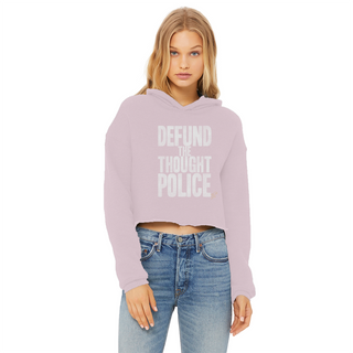 Buy light-pink Defund the Thought Police Ladies Cropped Raw Edge Hoodie