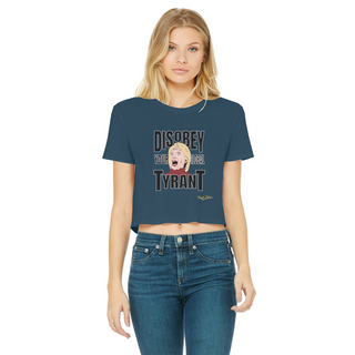 Buy navy Disobey Your Global Tyrant Hillary Classic Women's Cropped Raw Edge T-Shirt