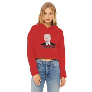 Buy red C’mon Man Biden Ladies Cropped Raw Edge Hoodie
