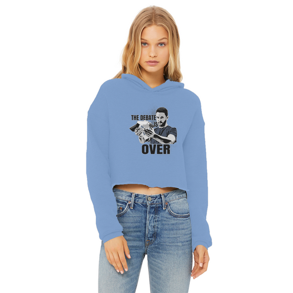The Debate is Over Ladies Cropped Raw Edge Hoodie