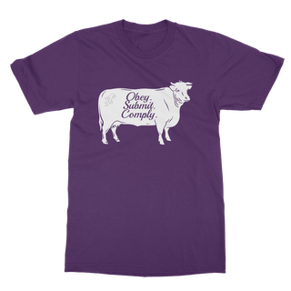 Buy purple Obey. Submit. Comply. Cattle Classic Adult T-Shirt