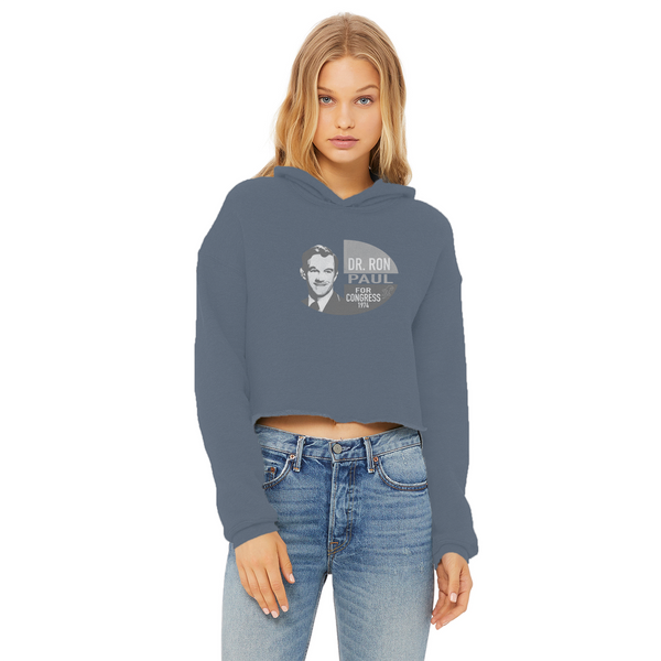 Ron Paul for Congress B&W Ladies Cropped Raw Edge Hoodie