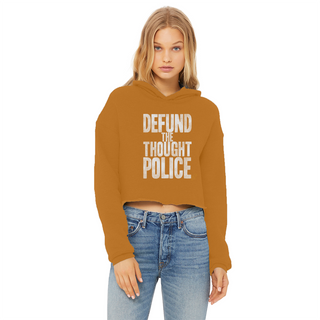 Buy orange Defund the Thought Police Ladies Cropped Raw Edge Hoodie