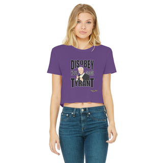 Buy purple Disobey Your Global Tyrant Biden Classic Women's Cropped Raw Edge T-Shirt