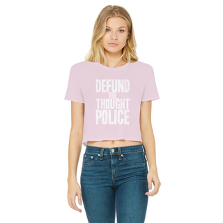 Buy light-pink Defund the Thought Police Classic Women's Cropped Raw Edge T-Shirt