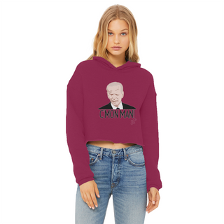 Buy burgundy C’mon Man Biden Ladies Cropped Raw Edge Hoodie