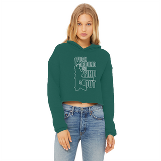 Buy dark-green Fuck Around and Find Out Ladies Cropped Raw Edge Hoodie