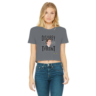 Buy dark-grey Disobey Your Global Tyrant Trudeau Classic Women's Cropped Raw Edge T-Shirt