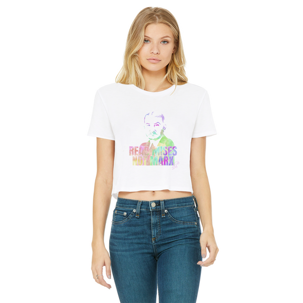 Read Mises Not Marx Watercolor Classic Women's Cropped Raw Edge T-Shirt