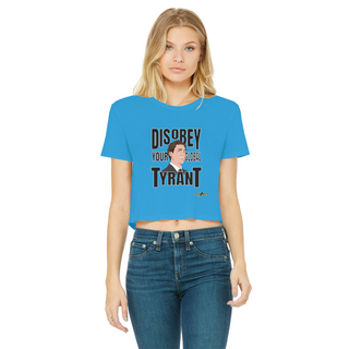 Buy sapphire Disobey Your Global Tyrant Trudeau Classic Women's Cropped Raw Edge T-Shirt