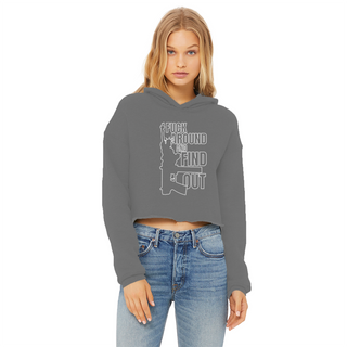 Buy dark-grey Fuck Around and Find Out Ladies Cropped Raw Edge Hoodie