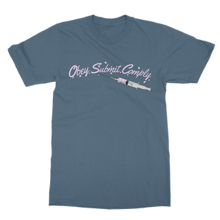 Buy indigo-blue Obey. Submit. Comply. Vaccine Classic Adult T-Shirt