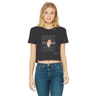 Buy black Disobey Your Global Tyrant Trudeau Classic Women's Cropped Raw Edge T-Shirt