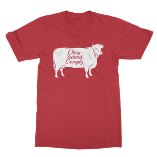 Buy red Obey. Submit. Comply. Cattle Classic Adult T-Shirt