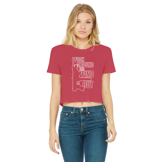 Buy red Fuck Around and Find Out Classic Women's Cropped Raw Edge T-Shirt