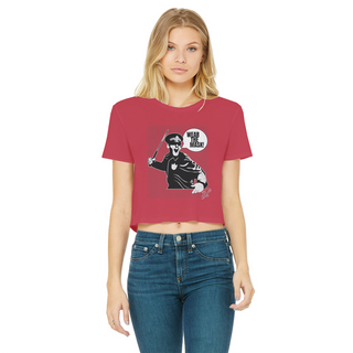Buy red Wear the Mask Classic Women's Cropped Raw Edge T-Shirt