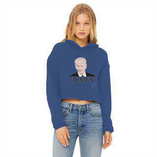 Buy royal-blue C’mon Man Biden Ladies Cropped Raw Edge Hoodie