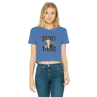 Buy royal-blue Disobey Your Global Tyrant Biden Classic Women's Cropped Raw Edge T-Shirt