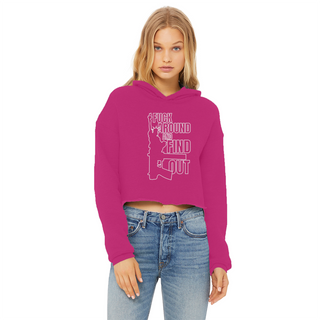 Buy hot-pink Fuck Around and Find Out Ladies Cropped Raw Edge Hoodie