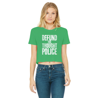 Buy irish-green Defund the Thought Police Classic Women's Cropped Raw Edge T-Shirt