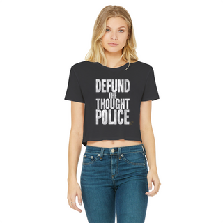 Buy black Defund the Thought Police Classic Women's Cropped Raw Edge T-Shirt