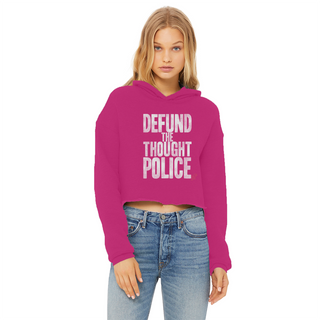 Buy hot-pink Defund the Thought Police Ladies Cropped Raw Edge Hoodie
