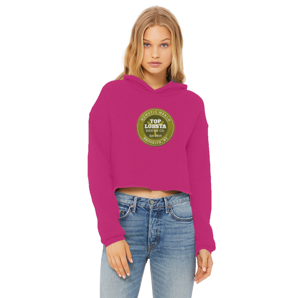 TopLobsta Retro logo Ladies Cropped Raw Edge Hoodie