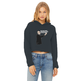 Buy navy Taxation is Robbery Rothbard Ladies Cropped Raw Edge Hoodie