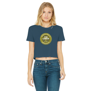Buy navy TopLobsta Retro logo Classic Women's Cropped Raw Edge T-Shirt