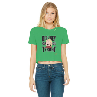 Buy irish-green Disobey Your Global Tyrant Hillary Classic Women's Cropped Raw Edge T-Shirt
