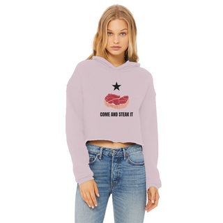 Buy light-pink Come and Steak it Ladies Cropped Raw Edge Hoodie