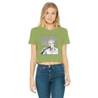 Buy kiwi DiBlasio Sucks Classic Women's Cropped Raw Edge T-Shirt