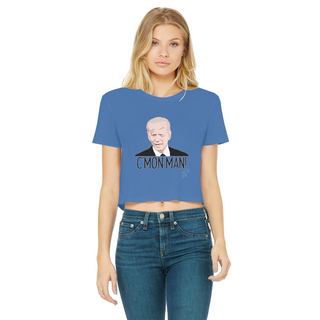 Buy royal-blue C’mon Man Biden Classic Women's Cropped Raw Edge T-Shirt