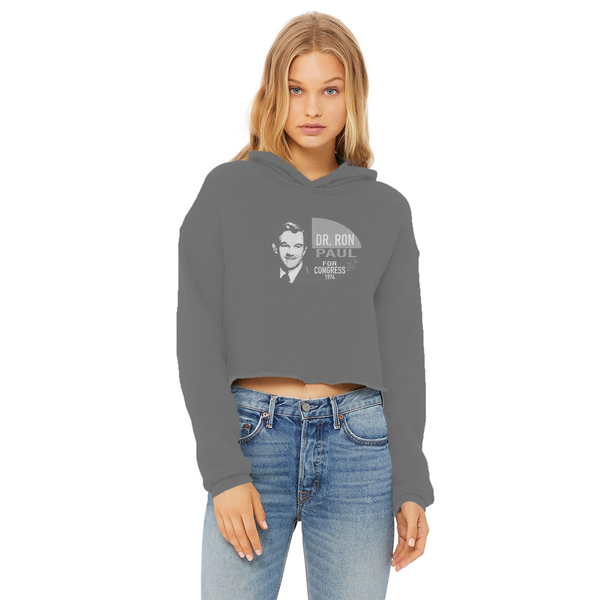 Ron Paul for Congress B&W Ladies Cropped Raw Edge Hoodie
