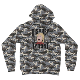 Buy grey-camo Disobey Your Global Tyrant Hillary Camouflage Adult Hoodie