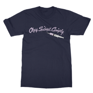 Buy navy Obey. Submit. Comply. Vaccine Classic Adult T-Shirt