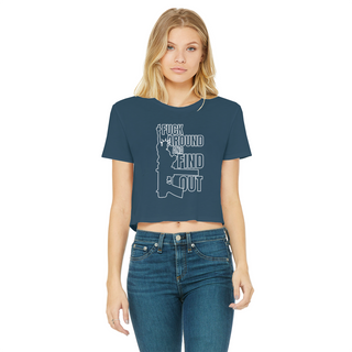 Buy navy Fuck Around and Find Out Classic Women's Cropped Raw Edge T-Shirt