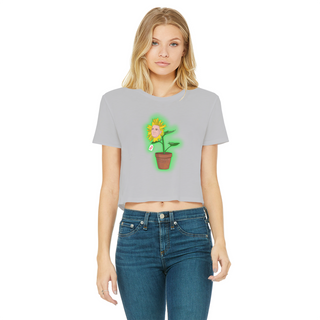 Buy light-grey Obvious Plant Classic Women's Cropped Raw Edge T-Shirt