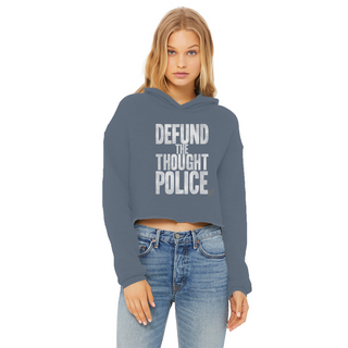 Buy airforce-blue Defund the Thought Police Ladies Cropped Raw Edge Hoodie