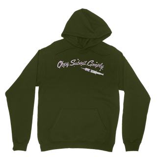 Buy dark-green Obey. Submit. Comply. Vaccine Classic Adult Hoodie