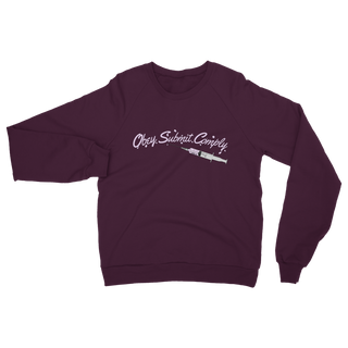 Buy burgundy Obey. Submit. Comply. Vaccine Classic Adult Sweatshirt
