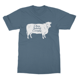 Buy indigo-blue Obey. Submit. Comply. Cattle Classic Adult T-Shirt