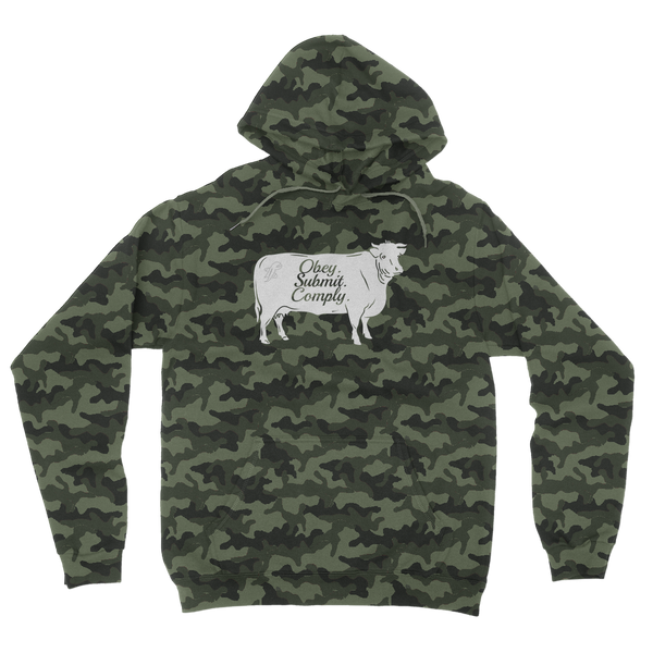 Obey. Submit. Comply. Cattle Camouflage Adult Hoodie